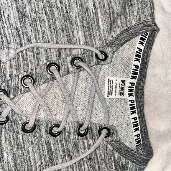 PINK Victoria's Secret Gray V-Neck Lace Up Sweater - Picture 3 of 5